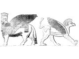 Assyrian composite creatures. Left: Bull with eagles wings and human head. Right: Lion with eagles wing and head. cf the Cherubim & Seraphim, and other creatures in Daniel.